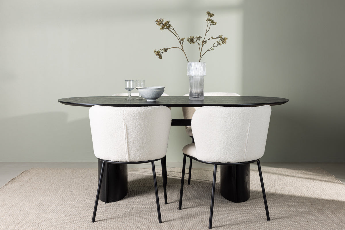 Venture Design Edina & Isolde Matstolar 2-pack Vit + Ovala Matbord 180 x 90 Svart