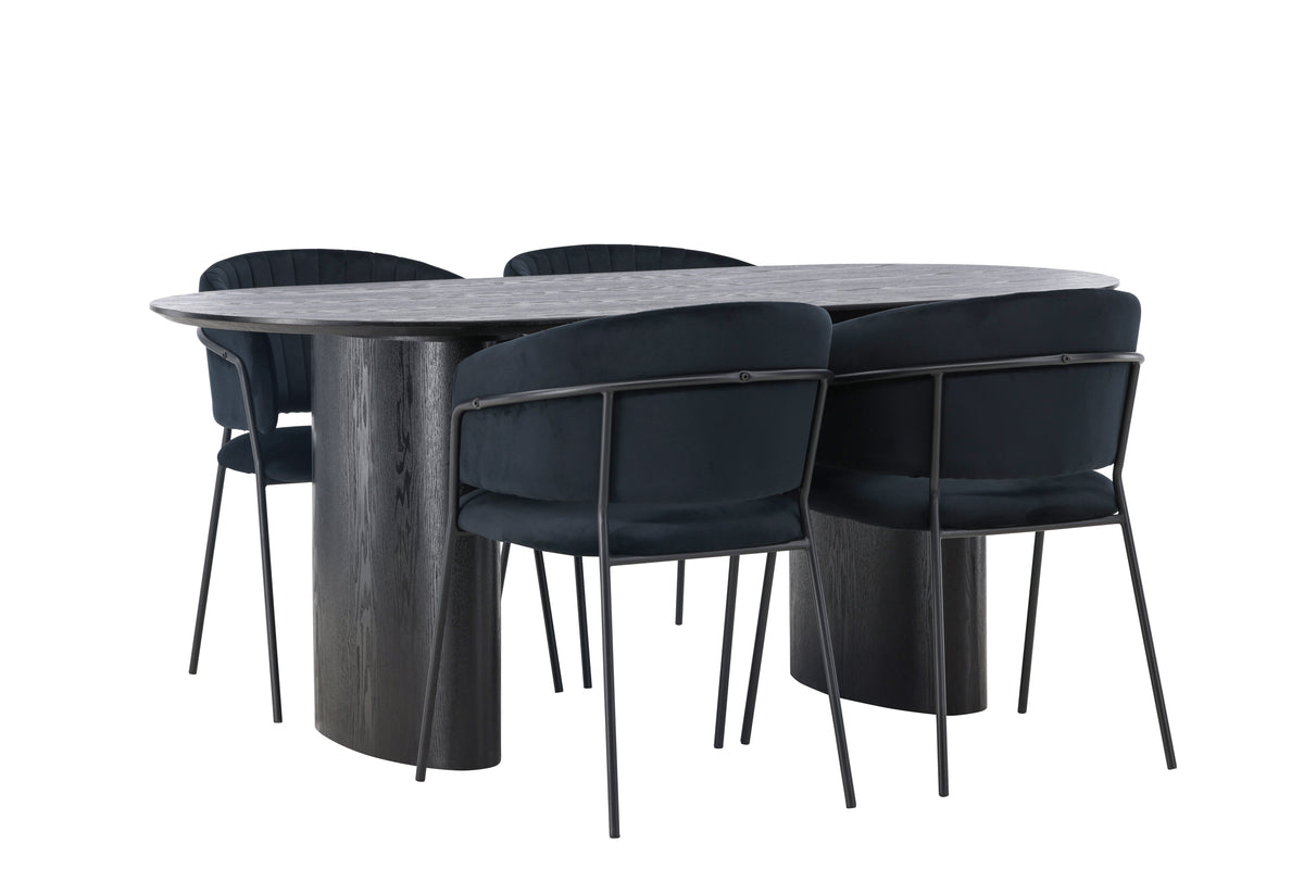 Venture Design Selma & Isolde Matstolar 2-pack Svart + Ovala Matbord 180 x 90 Svart