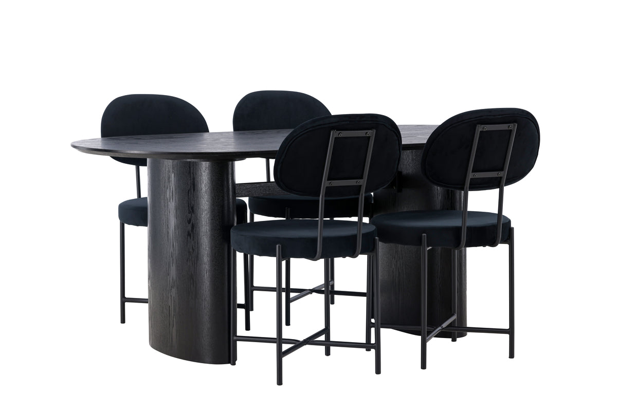 Venture Design Stella & Isolde Matstolar 2-pack Svart + Ovala Matbord 180 x 90 Svart