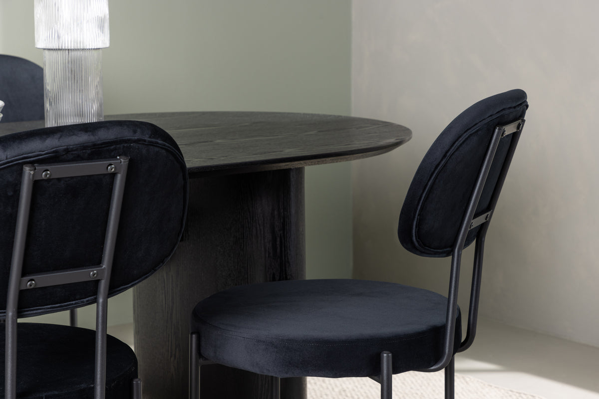 Venture Design Stella & Isolde Matstolar 2-pack Svart + Ovala Matbord 180 x 90 Svart