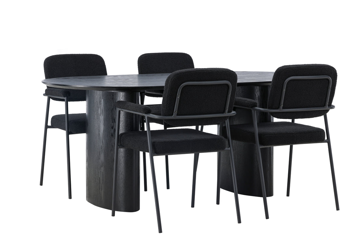 Venture Design Yesterday & Isolde Matstolar 2-pack Svart + Ovala Matbord 180 x 90 Svart