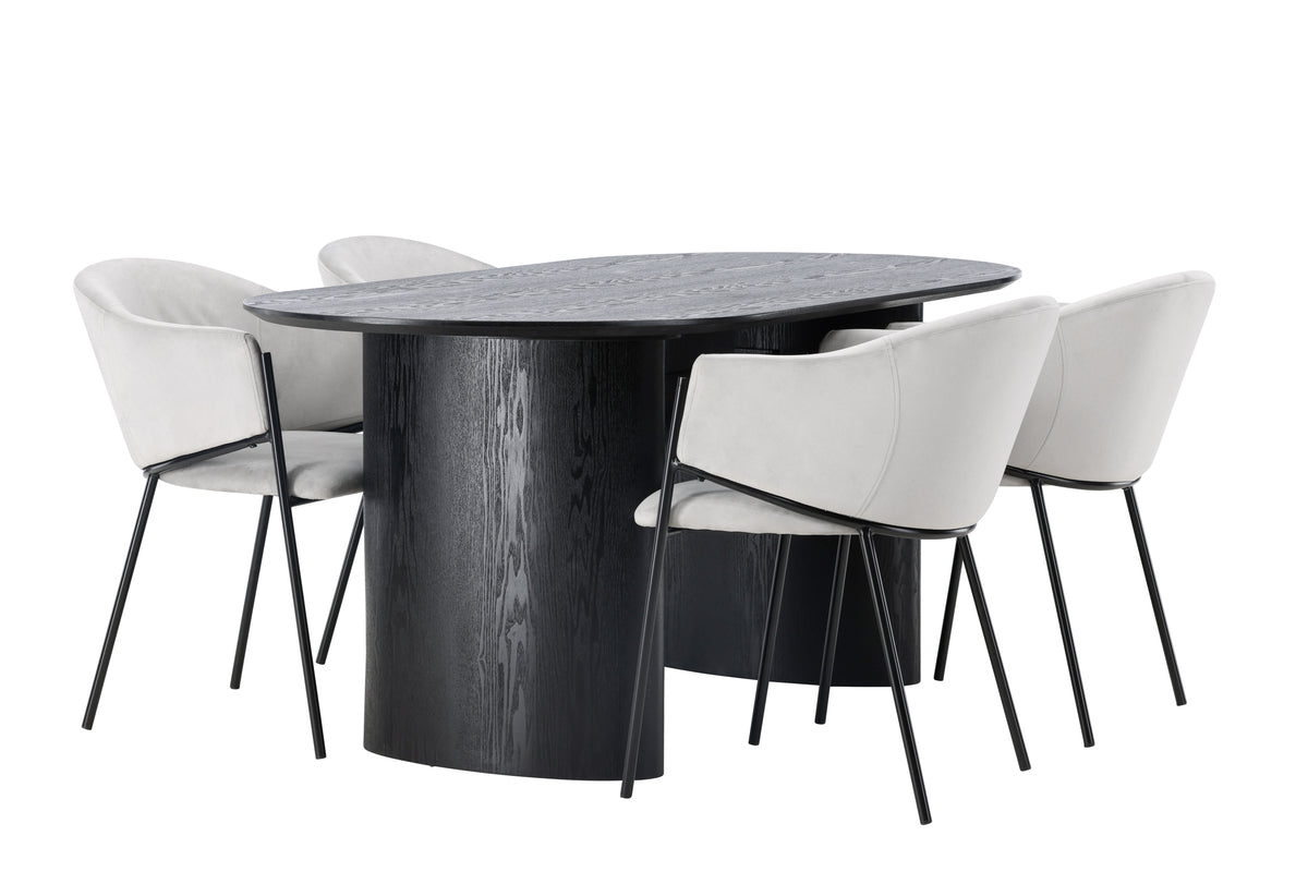 Venture Design Evelina & Isolde Matstolar 2-pack Grå + Ovala Matbord 180 x 90 Svart