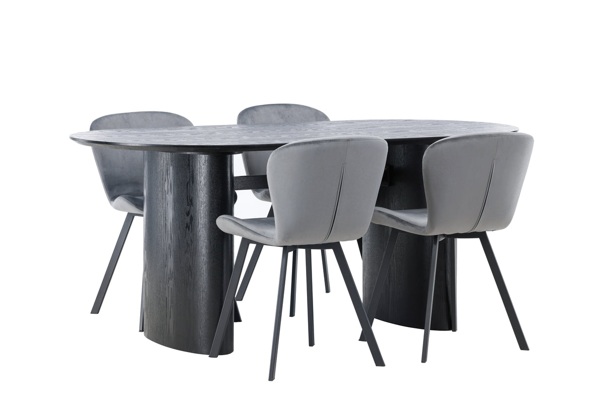 Venture Design Lilja & Isolde Matstolar 2-pack Grå + Ovala Matbord 180 x 90 Svart