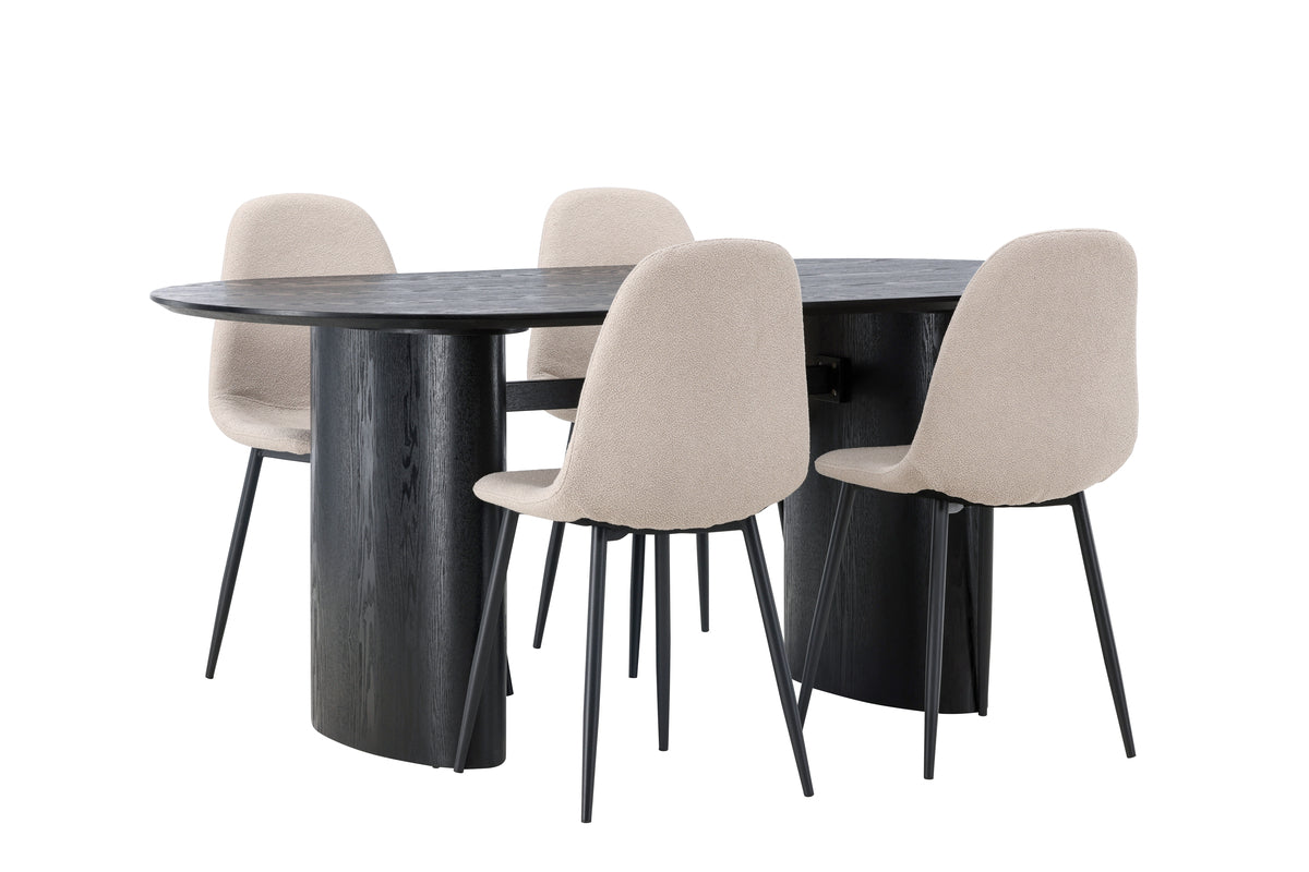 Venture Design Polar & Isolde Matstolar 2-pack Beige + Ovala Matbord 180 x 90 Svart