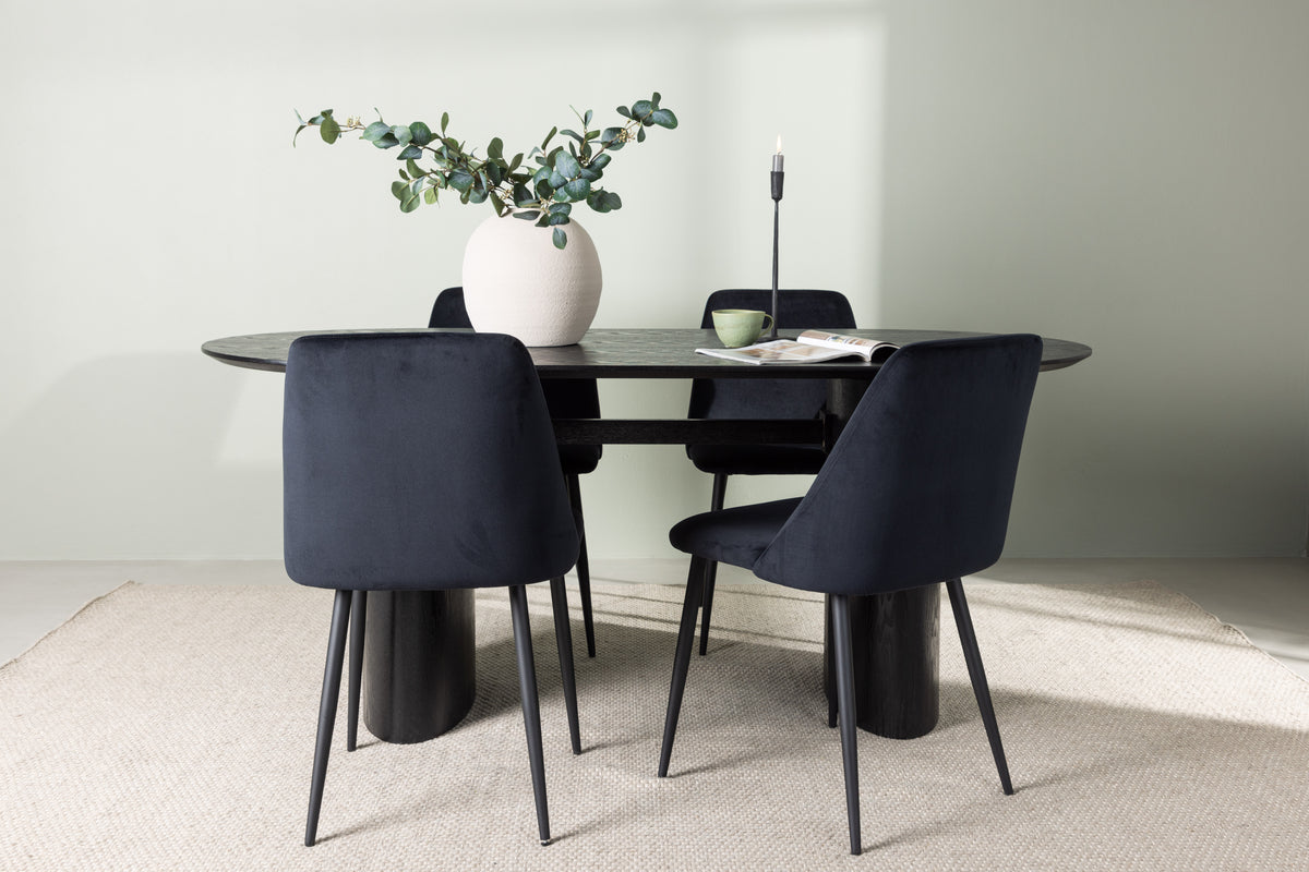 Venture Design Night & Isolde Matstolar 2-pack Svart + Ovala Matbord 180 x 90 Svart