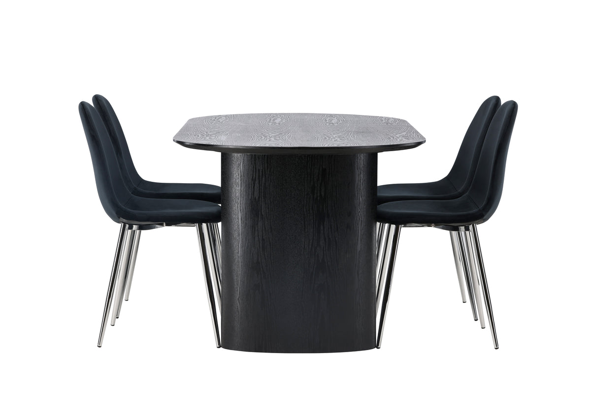 Venture Design Polar & Isolde Matstolar 2-pack Svart + Ovala Matbord 180 x 90 Svart