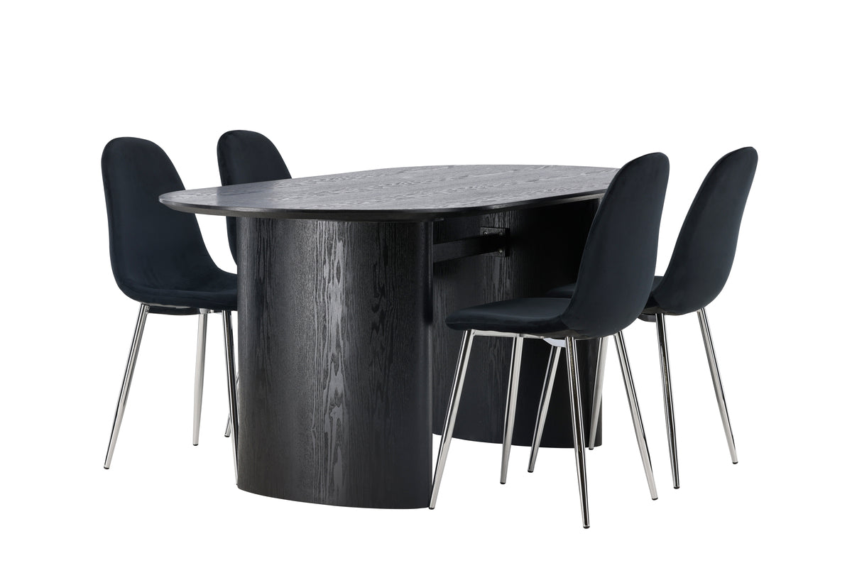 Venture Design Polar & Isolde Matstolar 2-pack Svart + Ovala Matbord 180 x 90 Svart