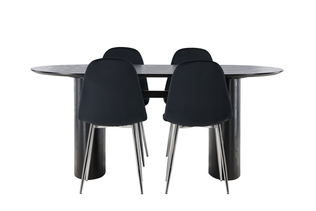 Venture Design Polar & Isolde Matstolar 2-pack Svart + Ovala Matbord 180 x 90 Svart
