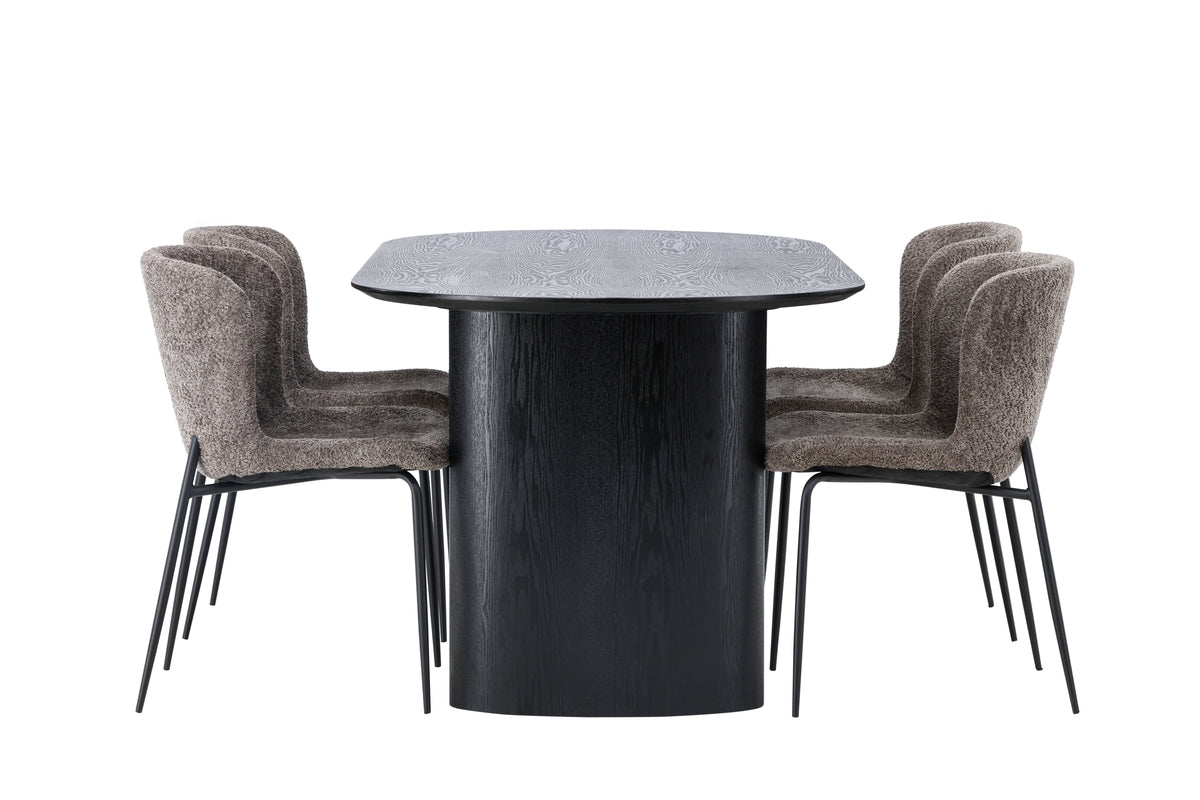 Venture Design Modesto & Isolde Matstolar 2-pack Brun + Ovala Matbord 180 x 90 Svart