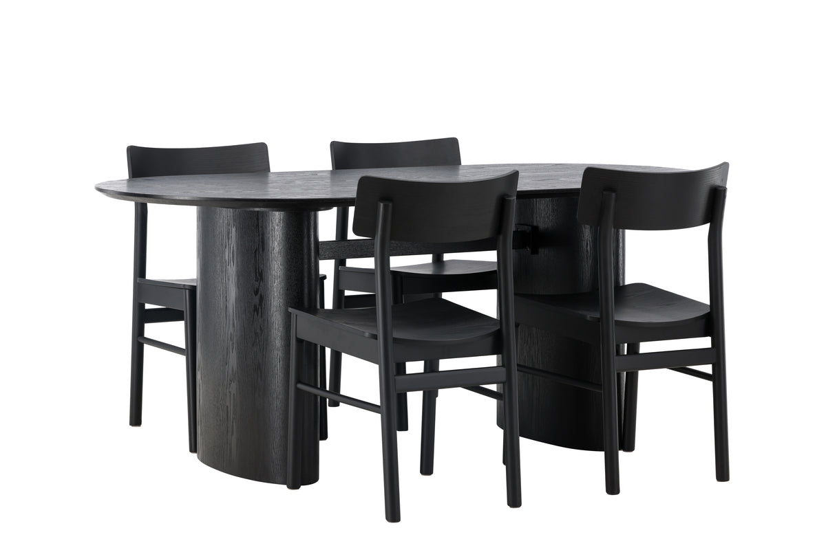 Venture Design Montros & Isolde Matstolar 2-pack Svart + Ovala Matbord 180 x 90 Svart