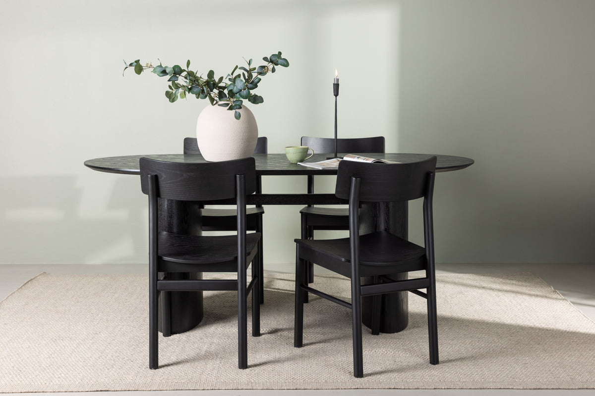 Venture Design Montros & Isolde Matstolar 2-pack Svart + Ovala Matbord 180 x 90 Svart