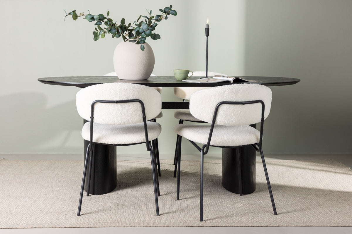 Venture Design Chico & Isolde Matstolar 2-pack Vit + Ovala Matbord 180 x 90 Svart