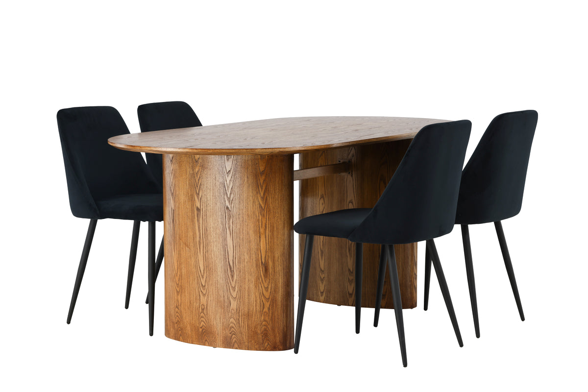 Venture Design Night & Isolde Matstolar 2-pack Svart + Ovala Matbord 180 x 90 Natur
