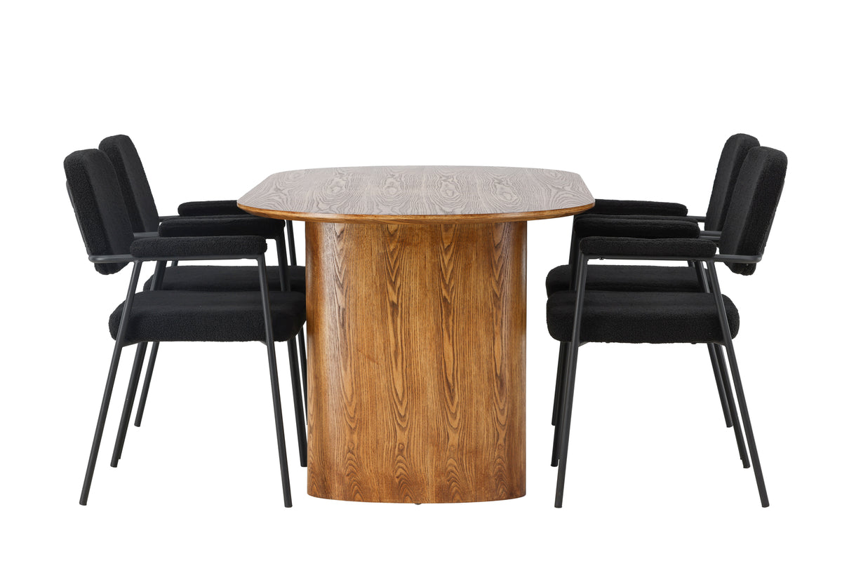 Venture Design Yesterday & Isolde Matstolar 2-pack Svart + Ovala Matbord 180 x 90 Natur