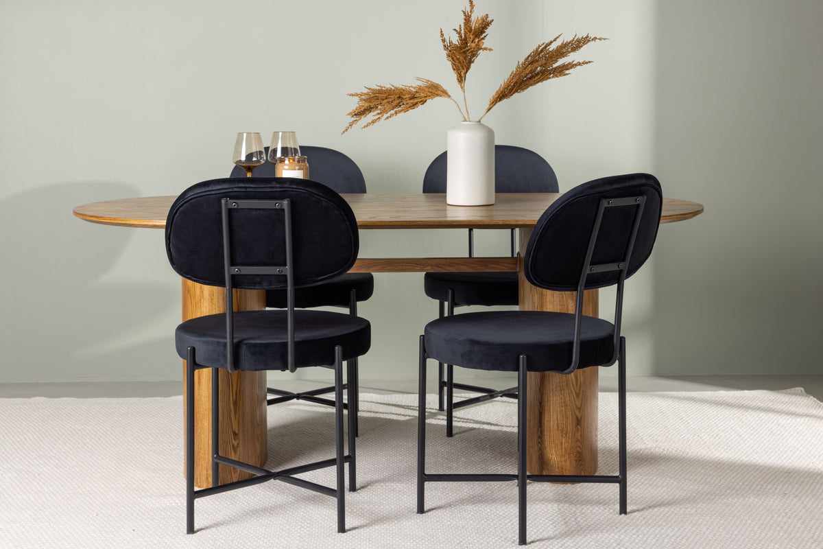Venture Design Stella & Isolde Matstolar 2-pack Svart + Ovala Matbord 180 x 90 Natur