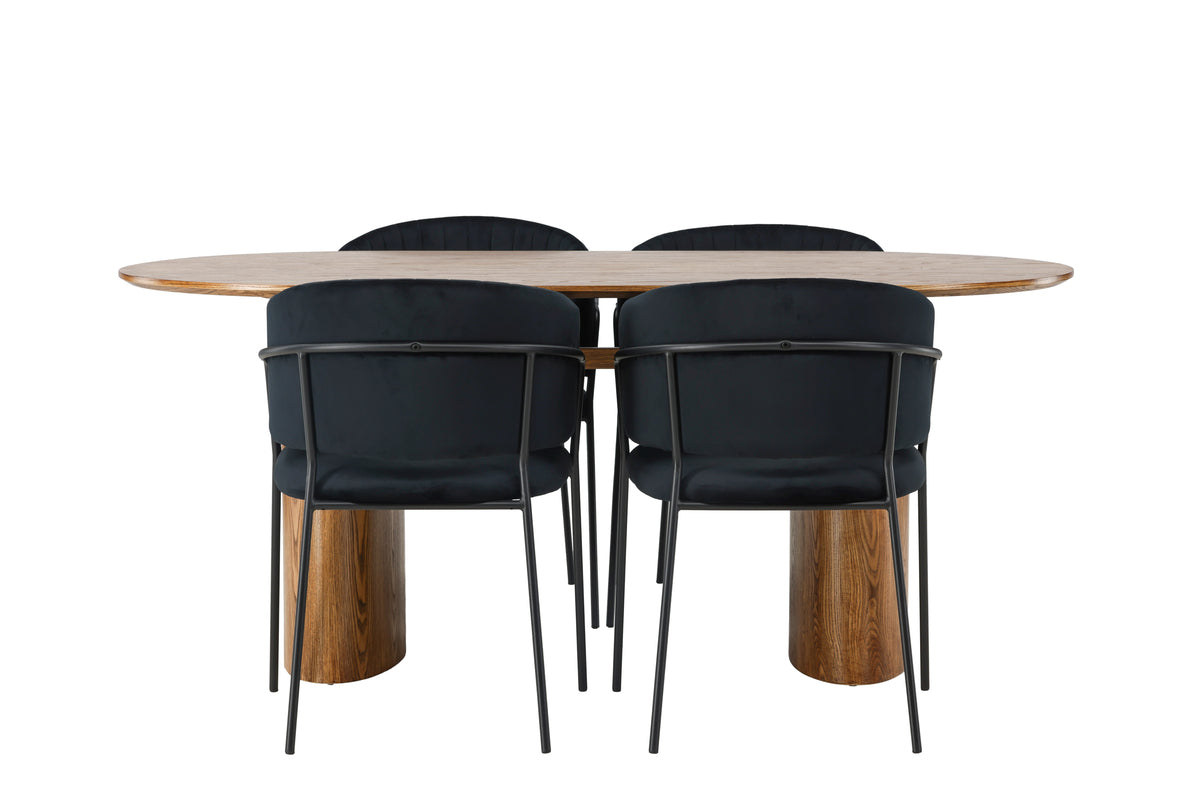 Venture Design Selma & Isolde Matstolar 2-pack Svart + Ovala Matbord 180 x 90 Natur