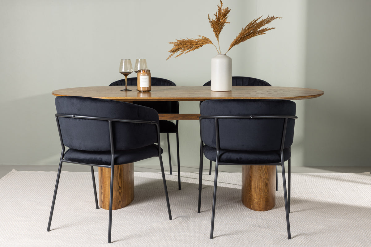 Venture Design Selma & Isolde Matstolar 2-pack Svart + Ovala Matbord 180 x 90 Natur