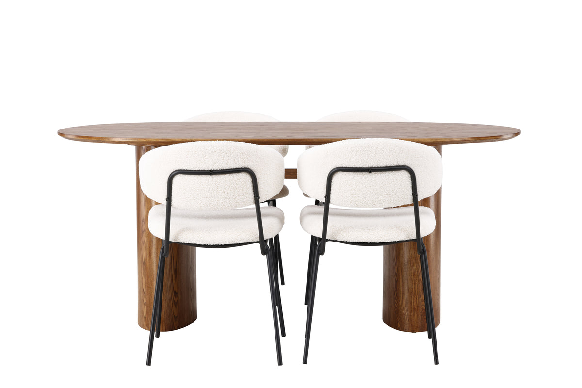 Venture Design Chico & Isolde Matstolar 2-pack Vit + Ovala Matbord 180 x 90 Natur