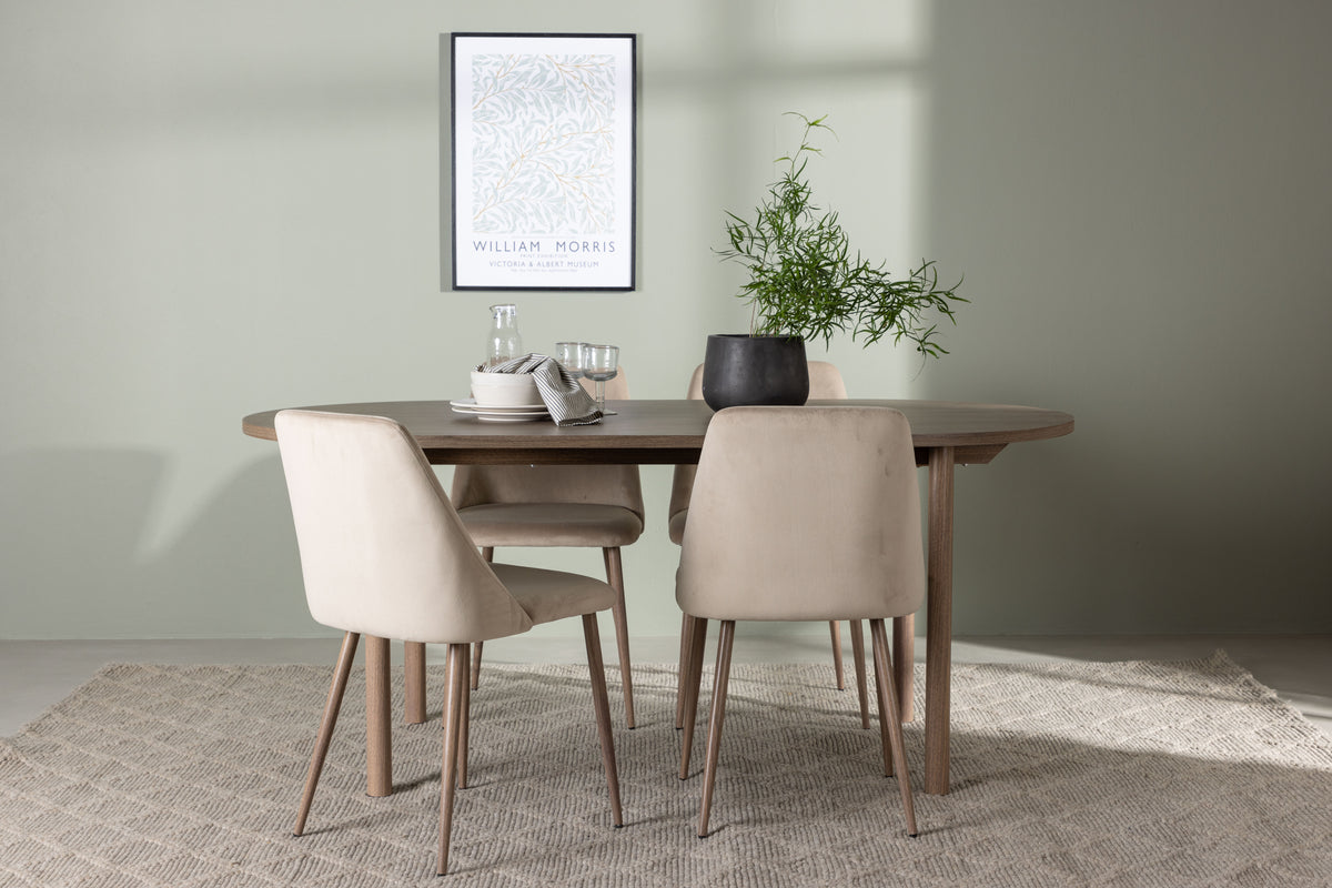Venture Design Andy & Night Ovala Matbord 180 x 90 Natur + Matstolar 2-pack Beige