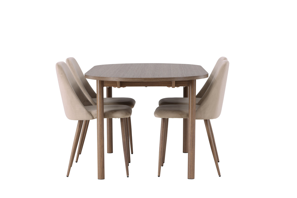 Venture Design Andy & Night Ovala Matbord 180 x 90 Natur + Matstolar 2-pack Beige
