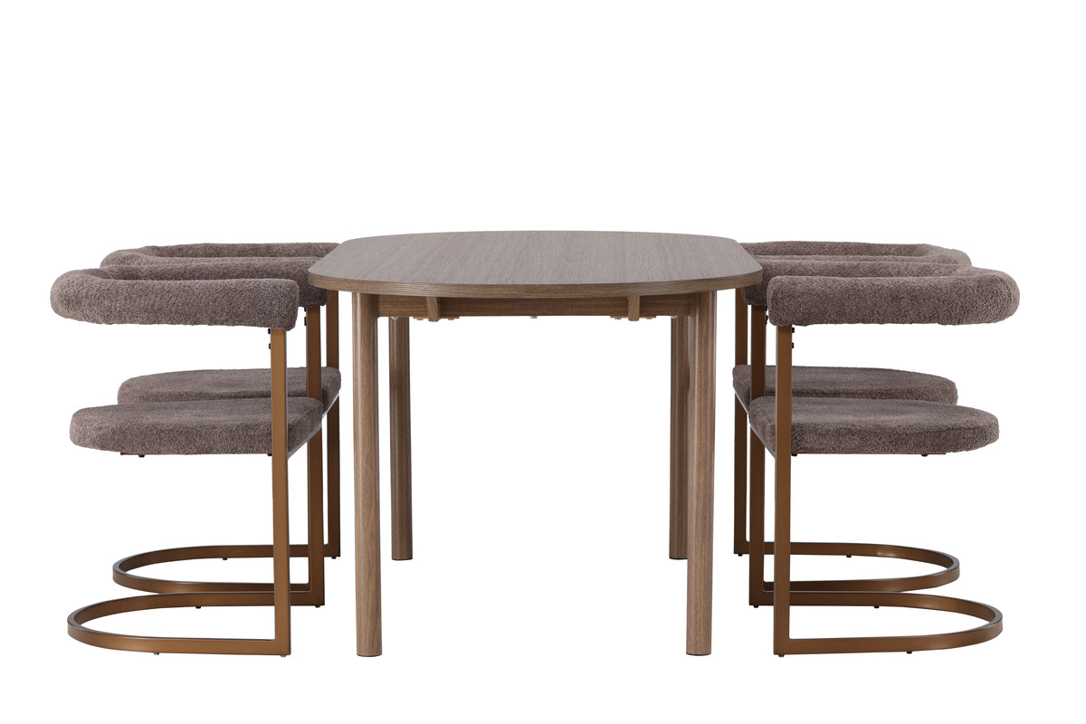 Venture Design Andy & Morning Ovala Matbord 180 x 90 Natur + Matstolar 2-pack Brun