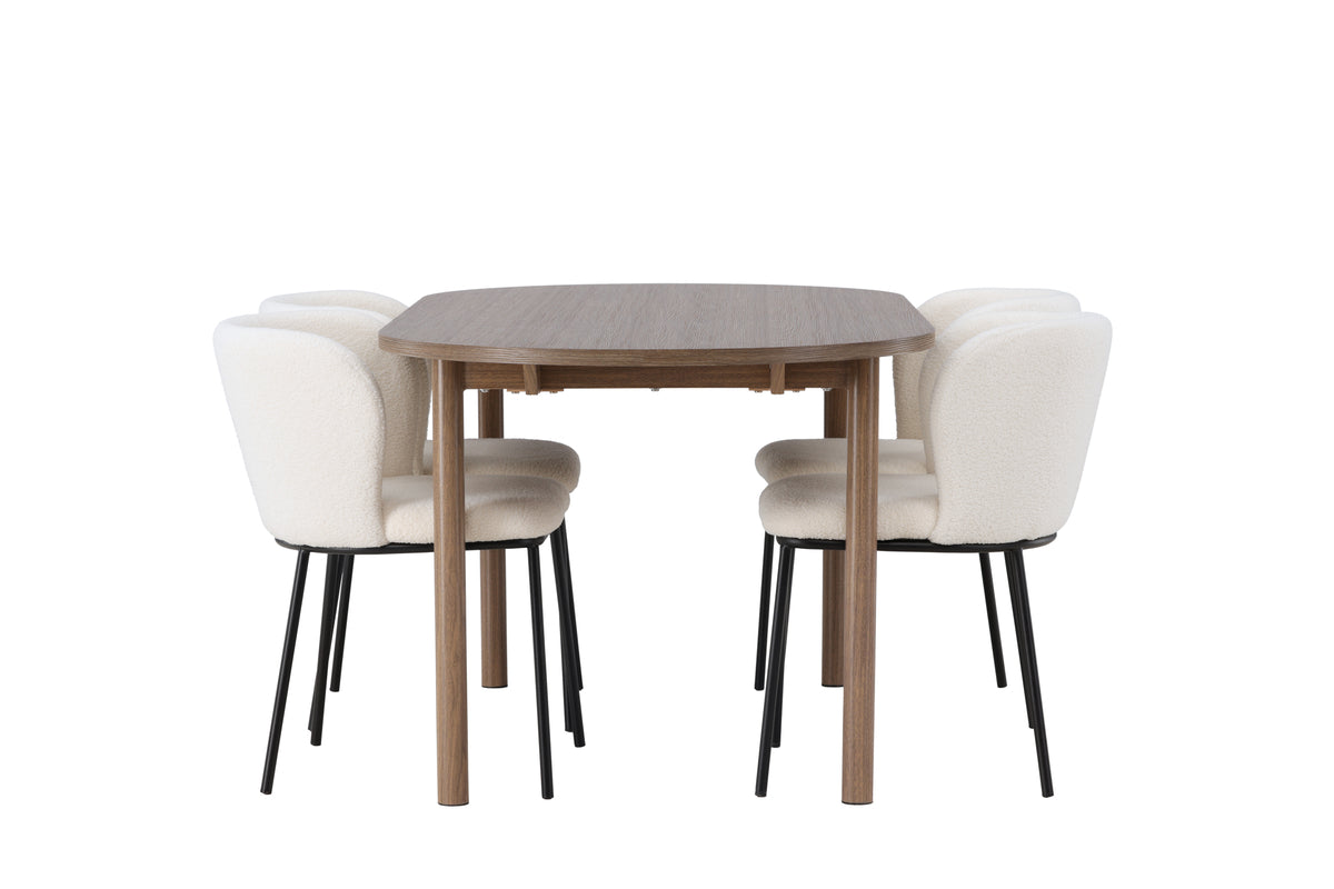 Venture Design Edina & Andy Matstolar 2-pack Vit + Ovala Matbord 180 x 90 Natur