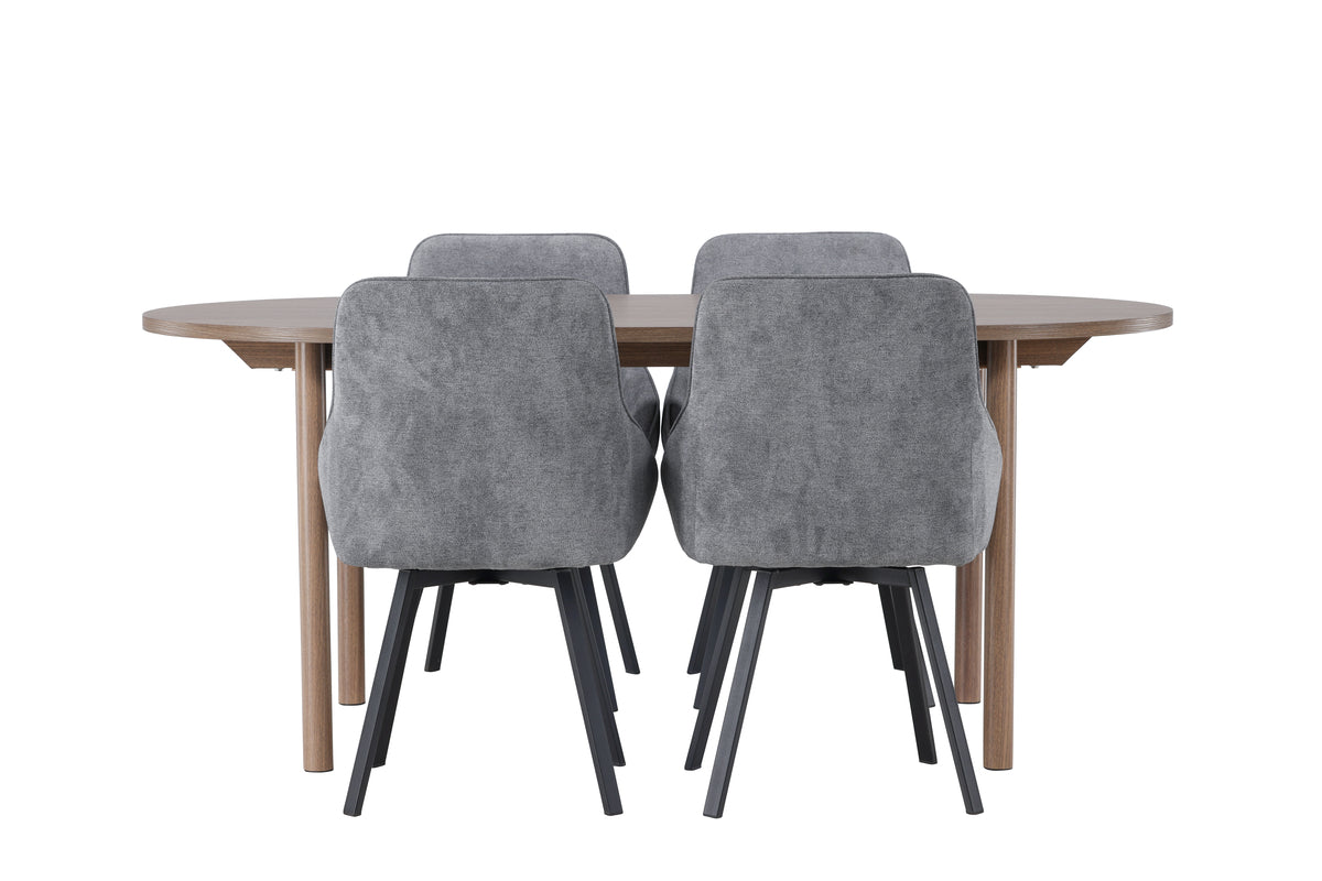 ROSIE & ANDY Matstolar 2-Pack Grå + Ovala Matbord 180 X 90 Natur