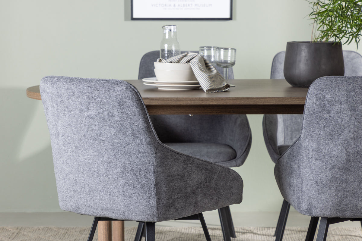 ROSIE & ANDY Matstolar 2-Pack Grå + Ovala Matbord 180 X 90 Natur