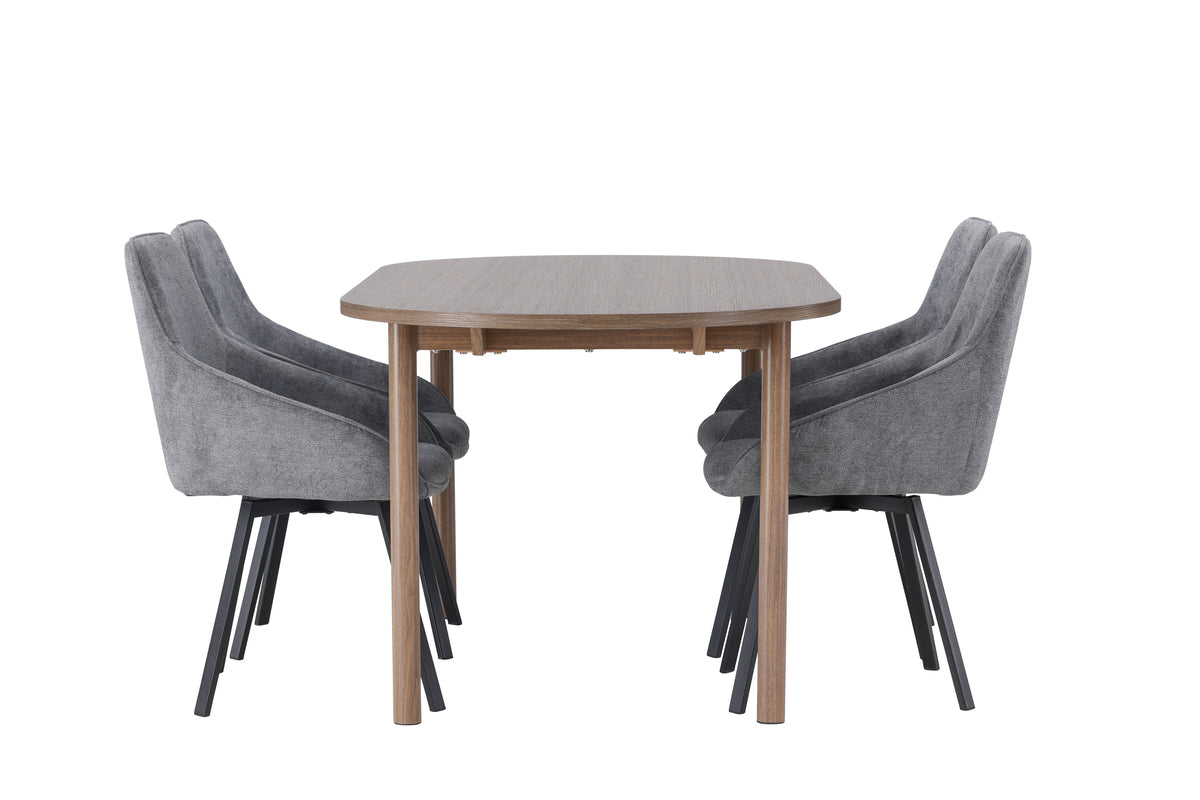 ROSIE & ANDY Matstolar 2-Pack Grå + Ovala Matbord 180 X 90 Natur
