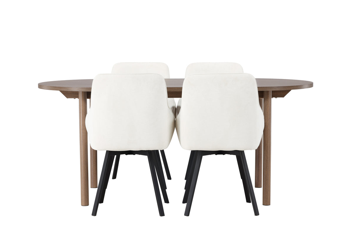 Venture Design Rosie & Andy Matstolar 2-pack Beige + Ovala Matbord 180 x 90 Natur