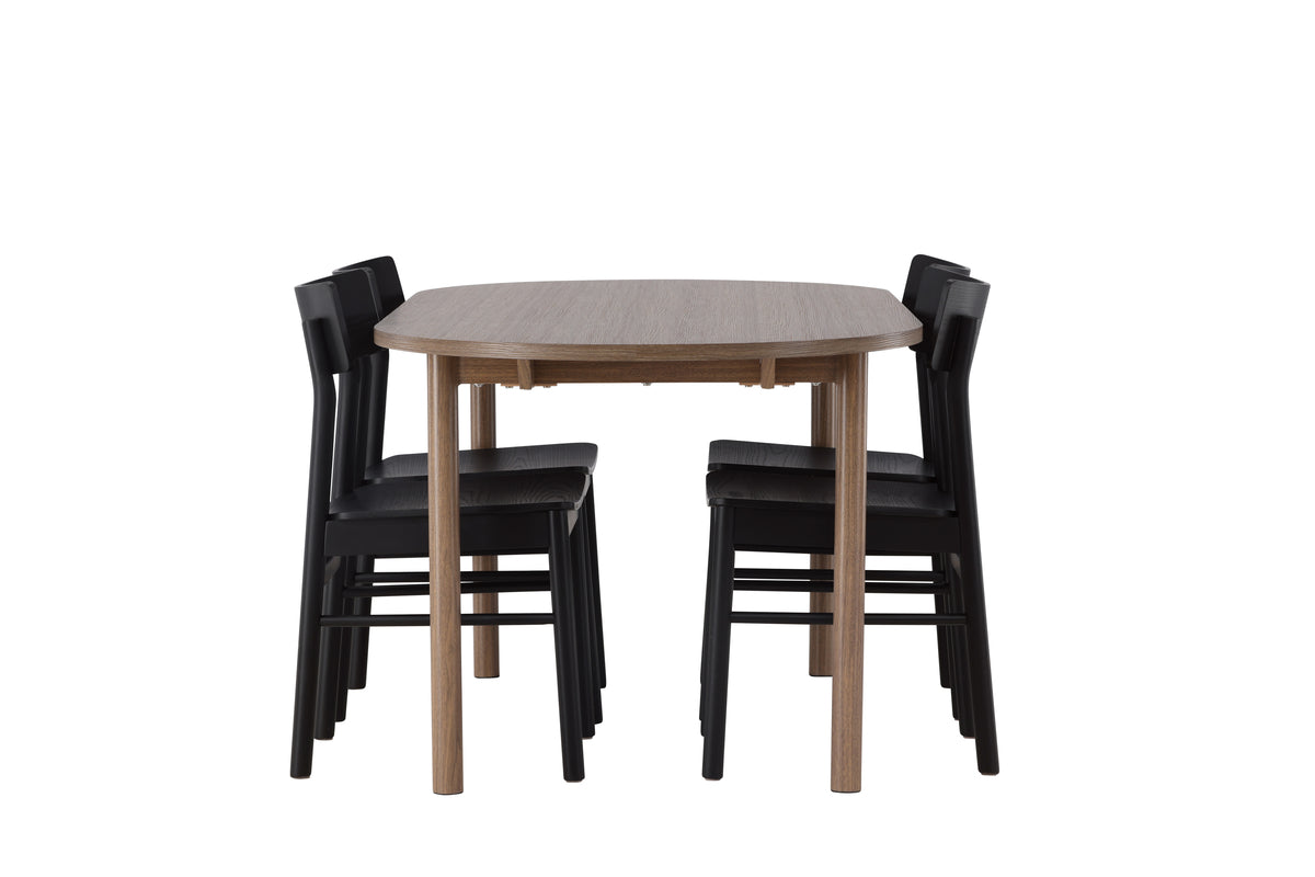 Venture Design Montros & Andy Matstolar 2-pack Svart + Ovala Matbord 180 x 90 Natur