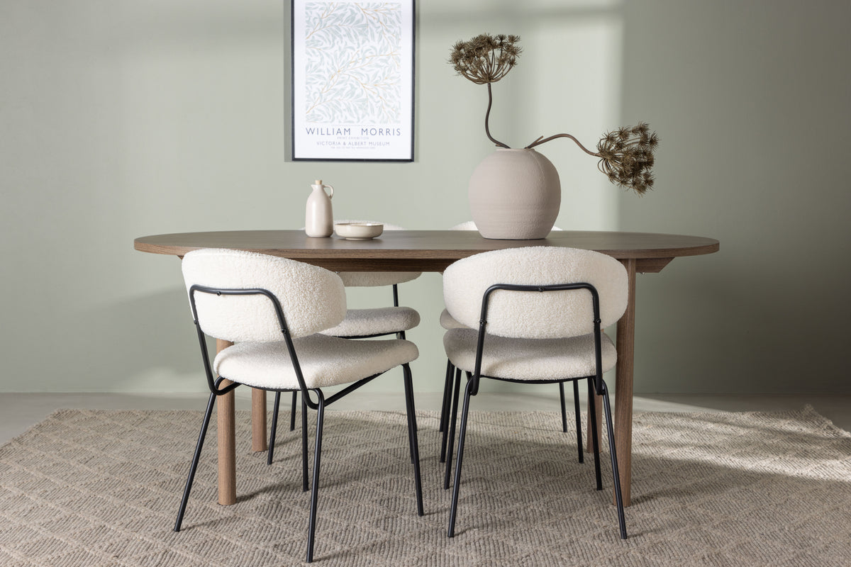 Venture Design Chico & Andy Matstolar 2-pack Vit + Ovala Matbord 180 x 90 Natur