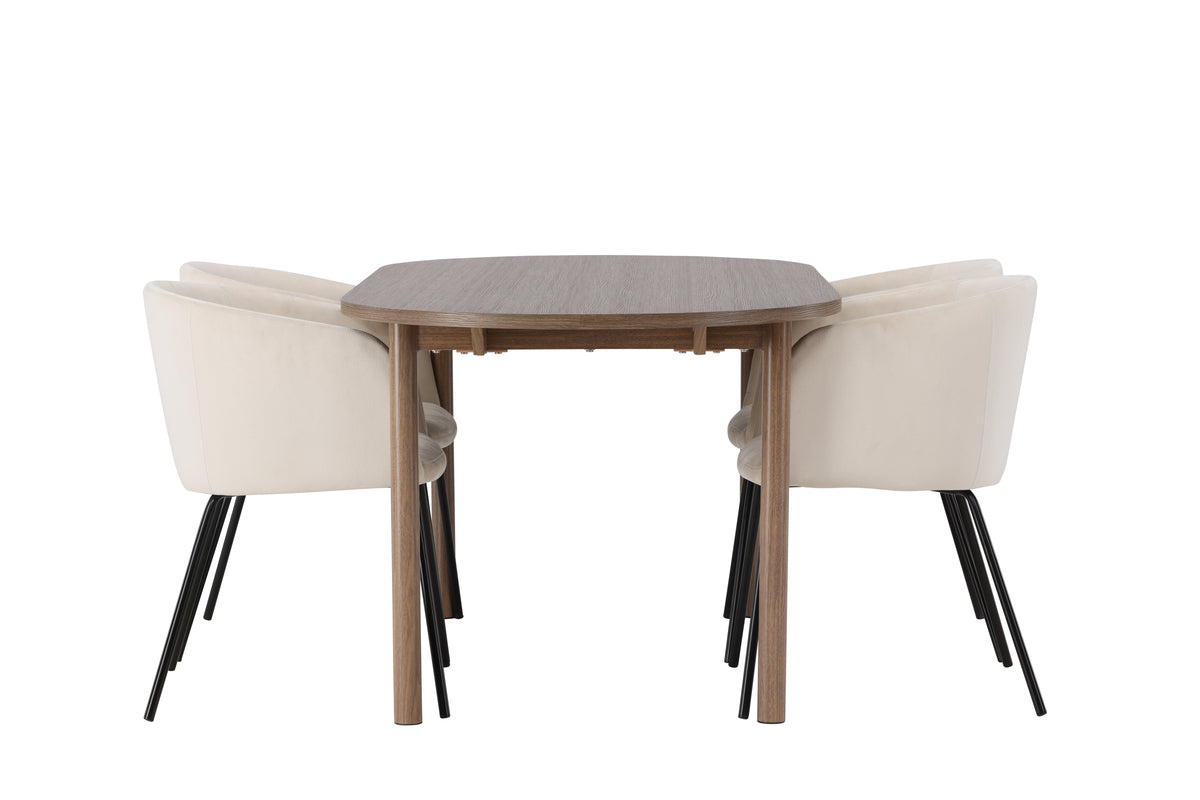 Venture Design Berit & Andy Matstolar Beige + Ovala Matbord 180 x 90 Natur