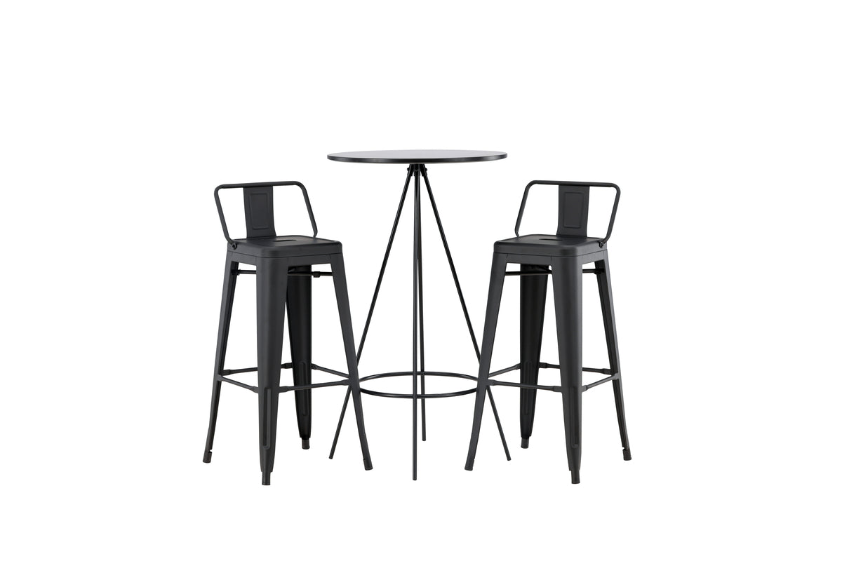 Venture Design Tempe & Bistro Barstolar 2-pack Svart + Barbord ⌀60 Svart
