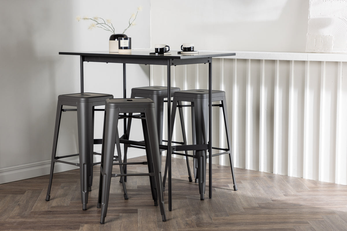 Venture Design Tempe & Rax Barstolar 4-pack Mörkgrå + Barbord 120 x 60 Svart