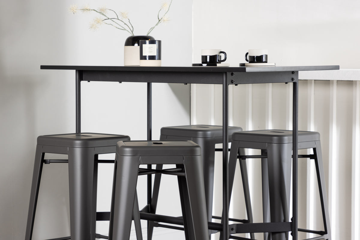 Venture Design Tempe & Rax Barstolar 4-pack Mörkgrå + Barbord 120 x 60 Svart