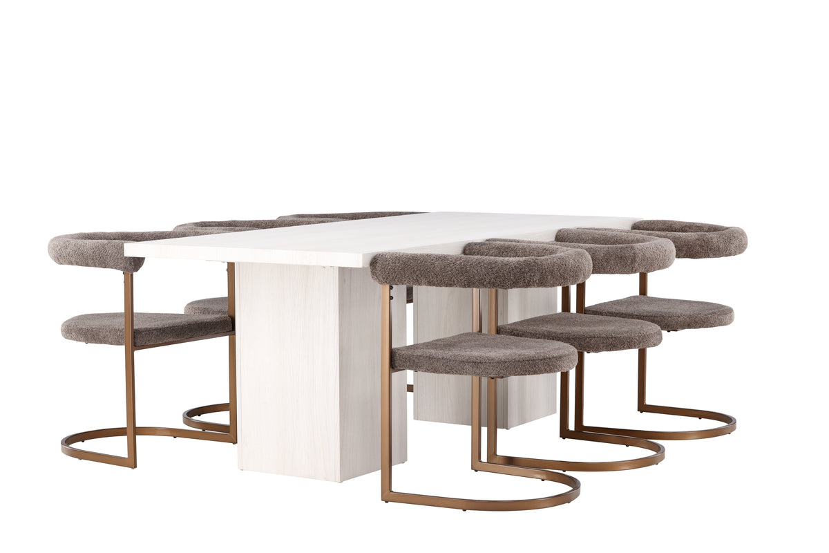 Venture Design Morning & Olga Matstolar 2-pack Brun + Rektangulära Matbord 200 x 90 Vit