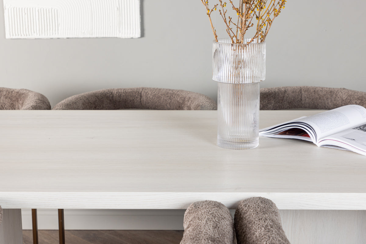 Venture Design Morning & Olga Matstolar 2-pack Brun + Rektangulära Matbord 200 x 90 Vit
