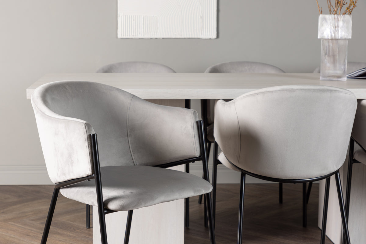 Venture Design Evelina & Olga Matstolar 2-pack Grå + Rektangulära Matbord 200 x 90 Vit