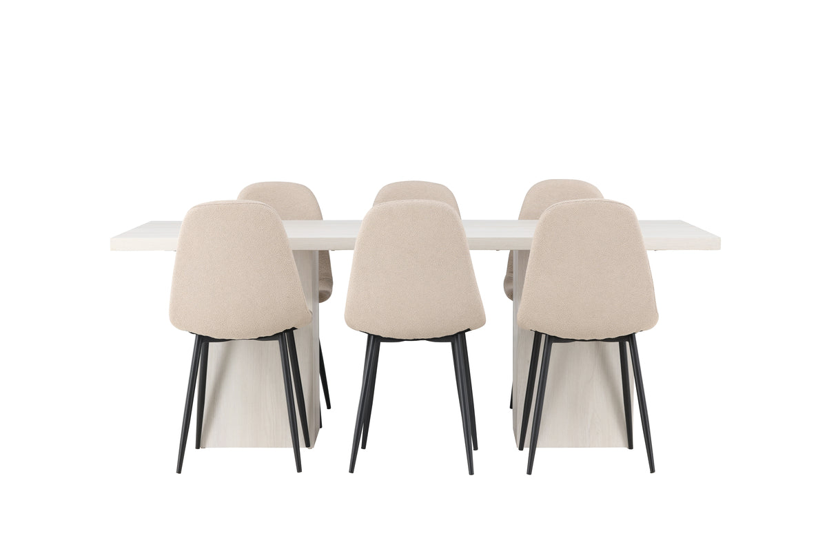 Venture Design Polar & Olga Matstolar 2-pack Beige + Rektangulära Matbord 200 x 90 Vit