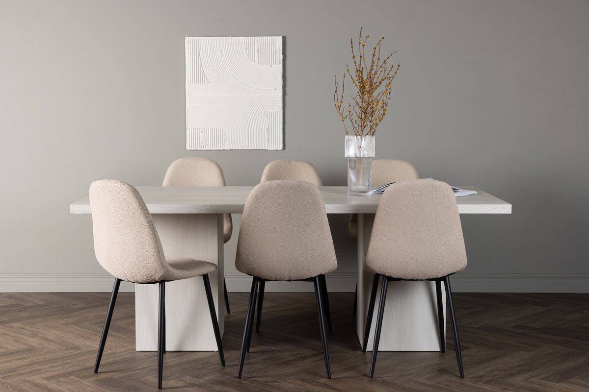 Venture Design Polar & Olga Matstolar 2-pack Beige + Rektangulära Matbord 200 x 90 Vit