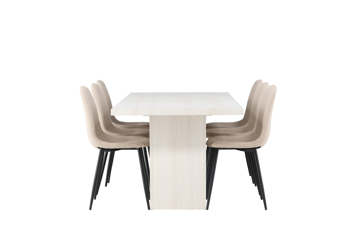 Venture Design Polar & Olga Matstolar 2-pack Beige + Rektangulära Matbord 200 x 90 Vit