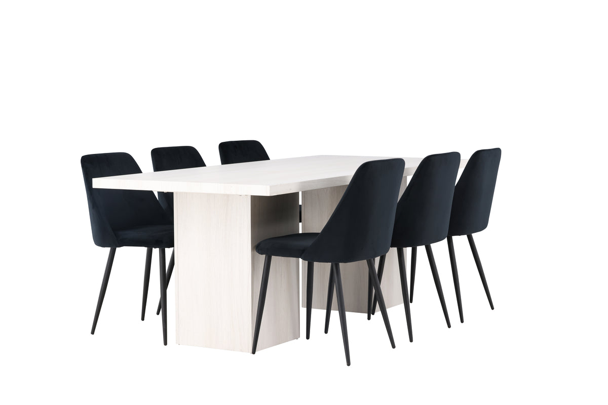 Venture Design Night & Olga Matstolar 2-pack Svart + Rektangulära Matbord 200 x 90 Vit
