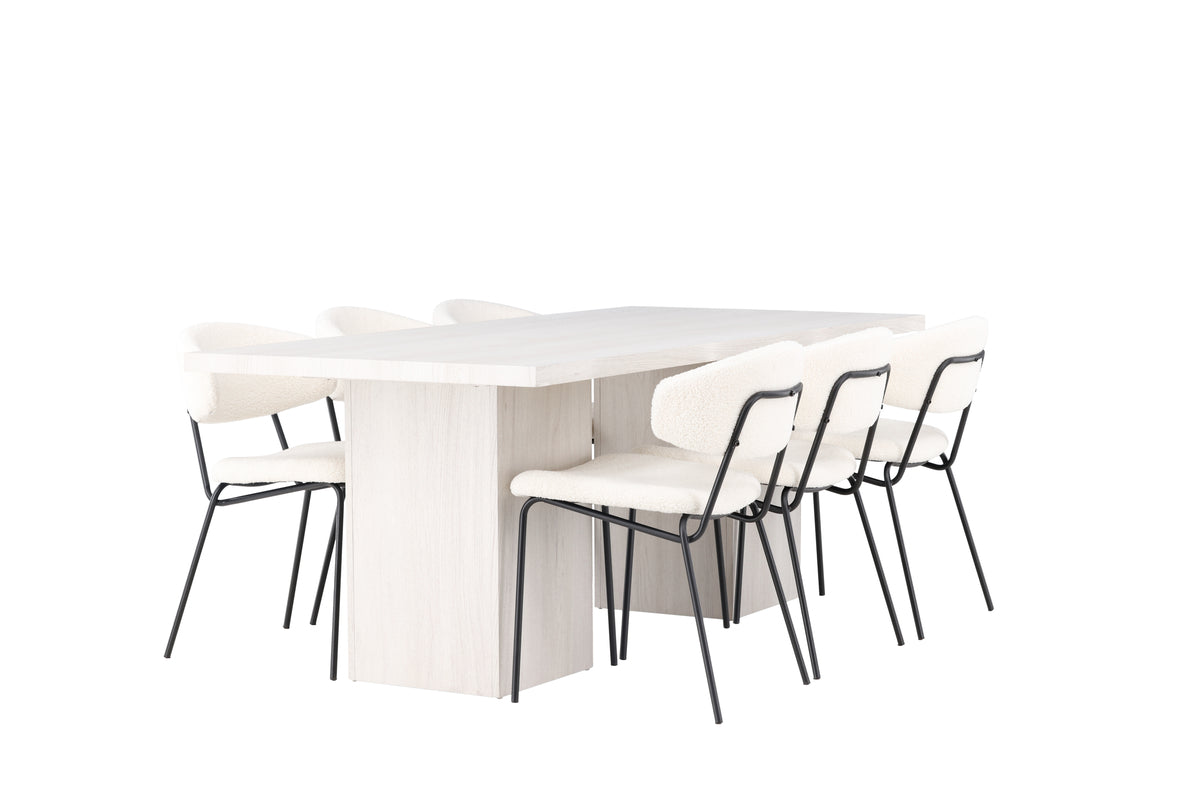 Venture Design Chico & Olga Matstolar 2-pack Vit + Rektangulära Matbord 200 x 90 Vit