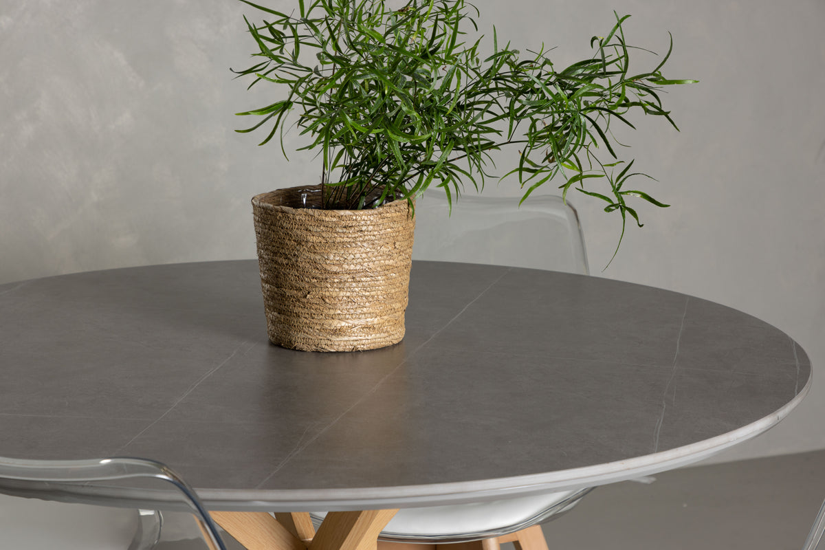 Venture Design Piazza & Edvin Runda Matbord ⌀120 Grå + Matstolar 2-pack Natur