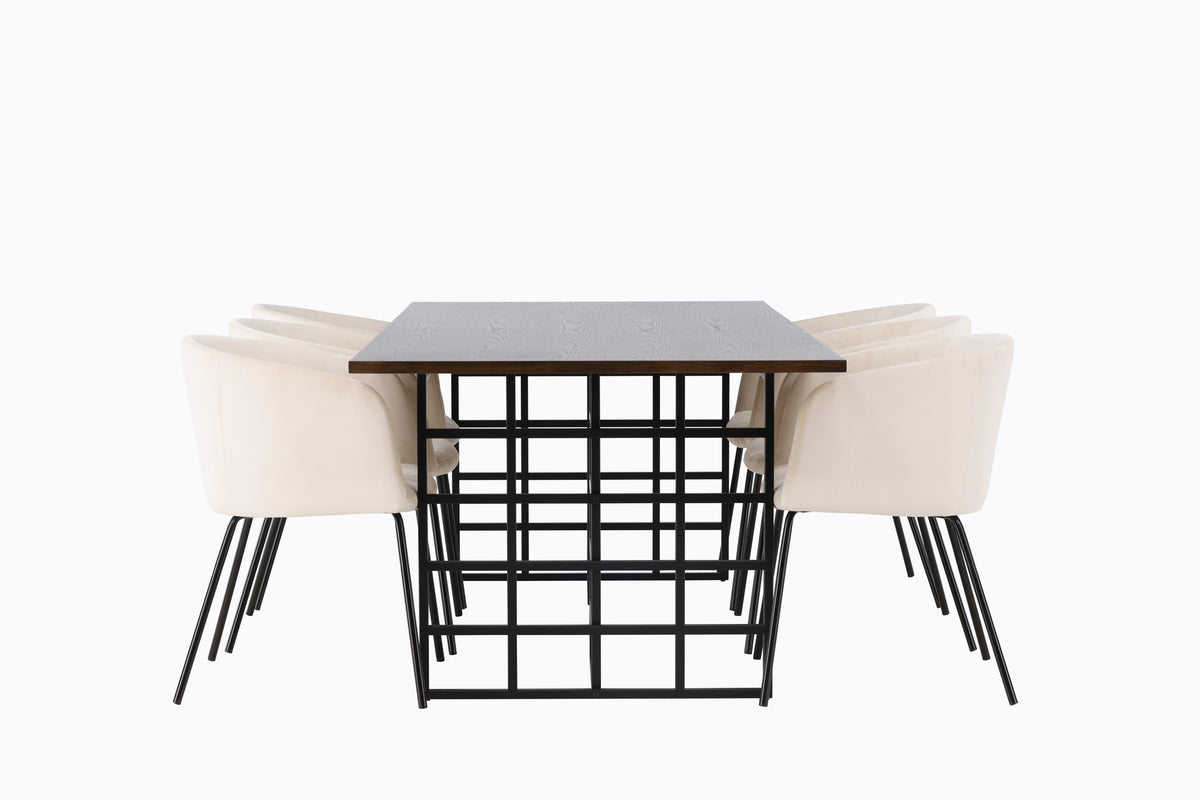 Venture Design Berit & Ystad Matstolar Beige + Rektangulära Matbord 220 x 100 Mocka