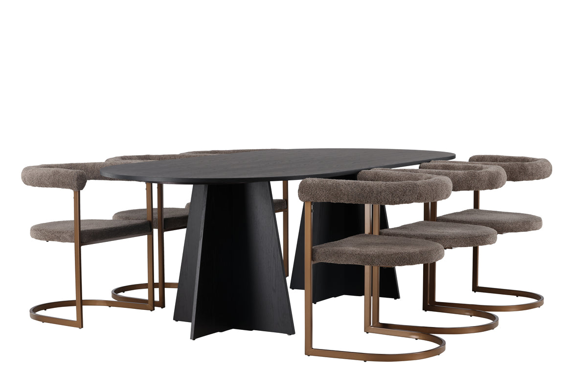 Venture Design Bootcut & Morning Ovala Matbord 230 x 115 Svart + Matstolar 2-pack Brun