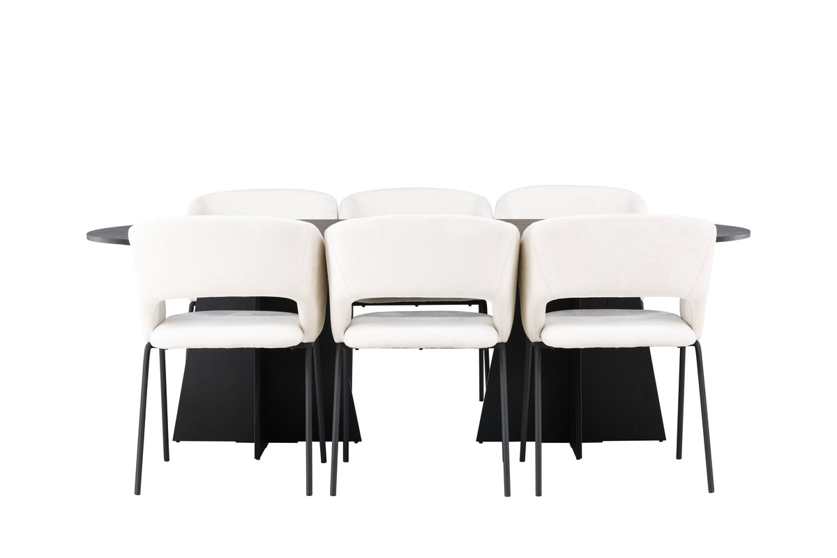 Venture Design Bootcut & Day Ovala Matbord 230 x 115 Svart + Matstolar 2-pack Off-white