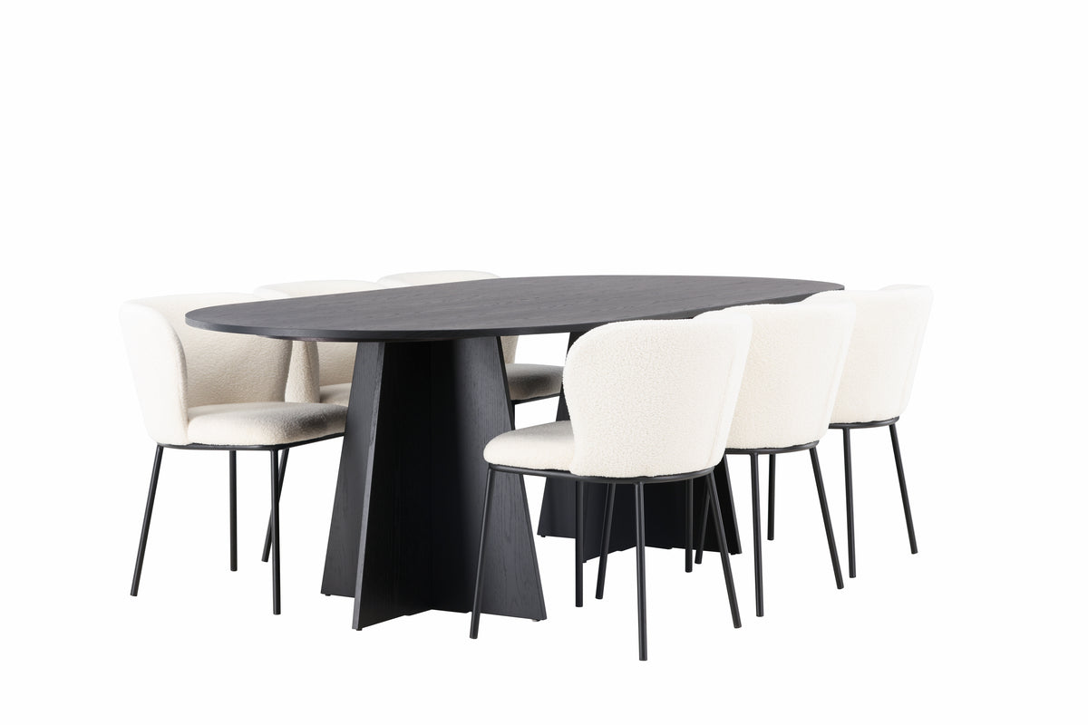 Venture Design Bootcut & Edina Ovala Matbord 230 x 115 Svart + Matstolar 2-pack Vit