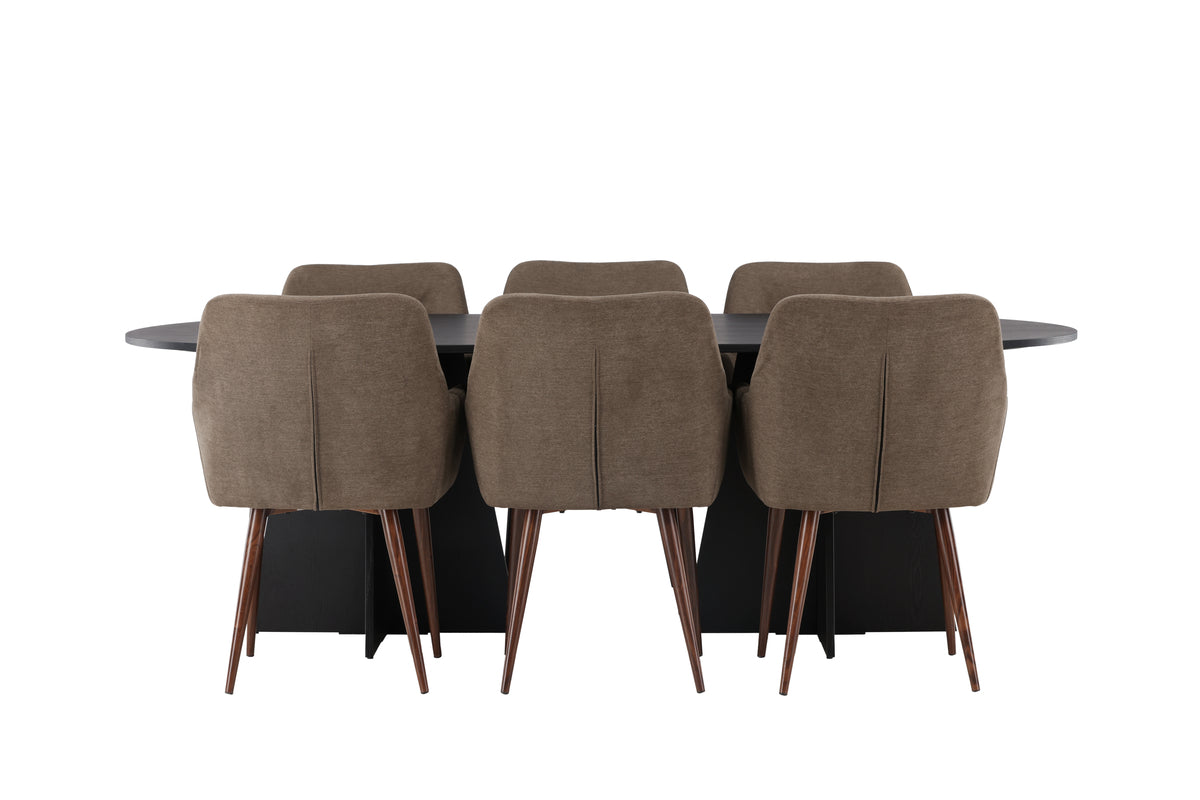 Venture Design Bootcut & Tomorrow Ovala Matbord 230 x 115 Svart + Matstolar 2-pack Brun